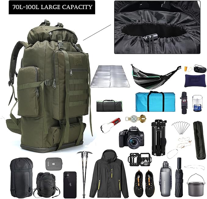 Hiking Backpack for Men 70L/100L Camping Backpack Military Rucksack Molle 3 Days Assault Pack for