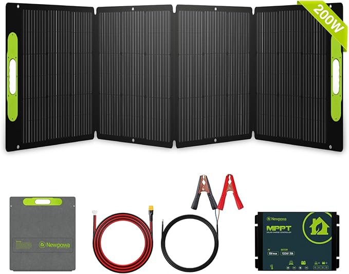 Newpowa 200W Portable Solar Panel Kit with Adjustable Kickstand Case,200Watt 12Volt Foldable
