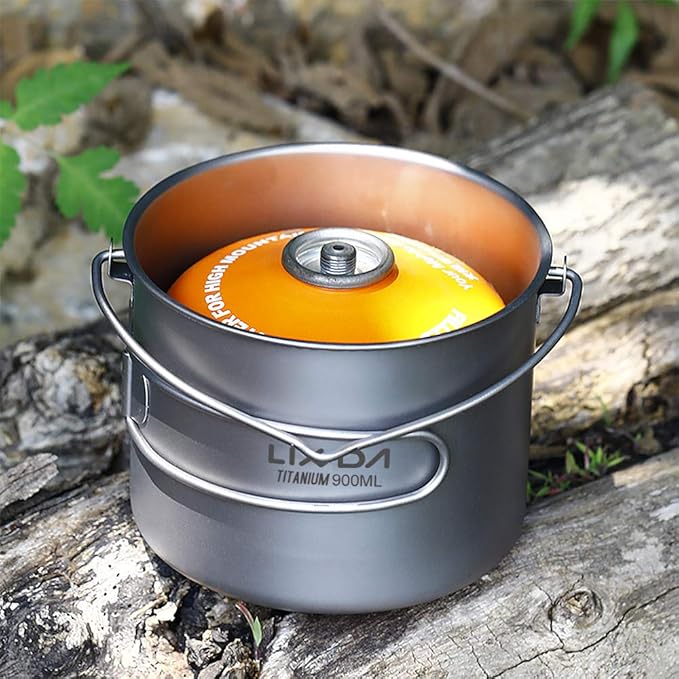 Titanium Pot, 750ml/900ml/1100ml Ultralight Titanium Pot Water Mug Cup with Lid and Foldable Handle