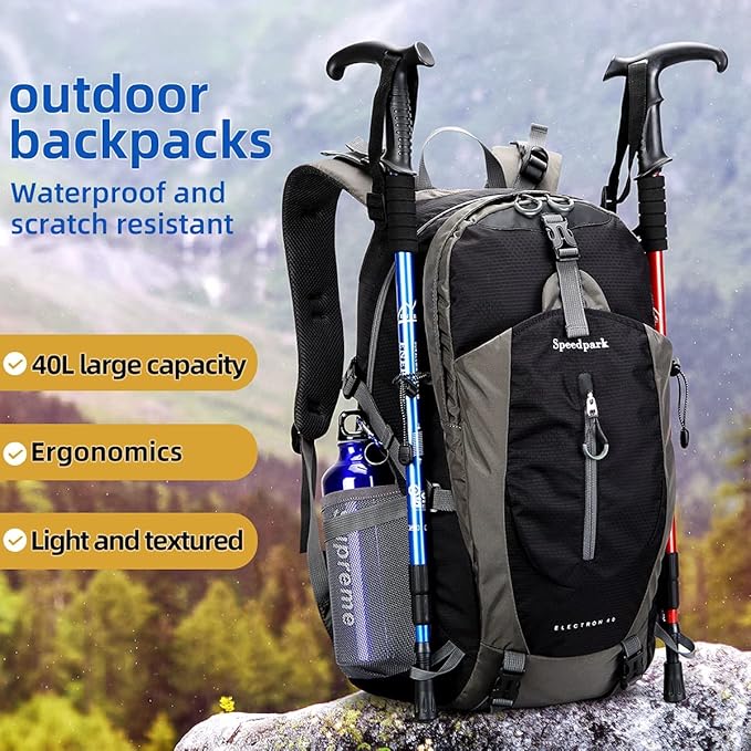SPEEDPARK Hiking Backpack 40L Waterproof Hiking Daypack with Rain Cover, Outdoor Trekking Travel