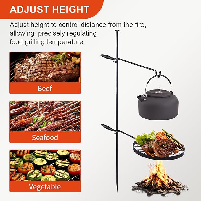 Outvita Swivel Campfire Grill, Open Fire Cooking Equipment for Camping with Height Adjustable Grill