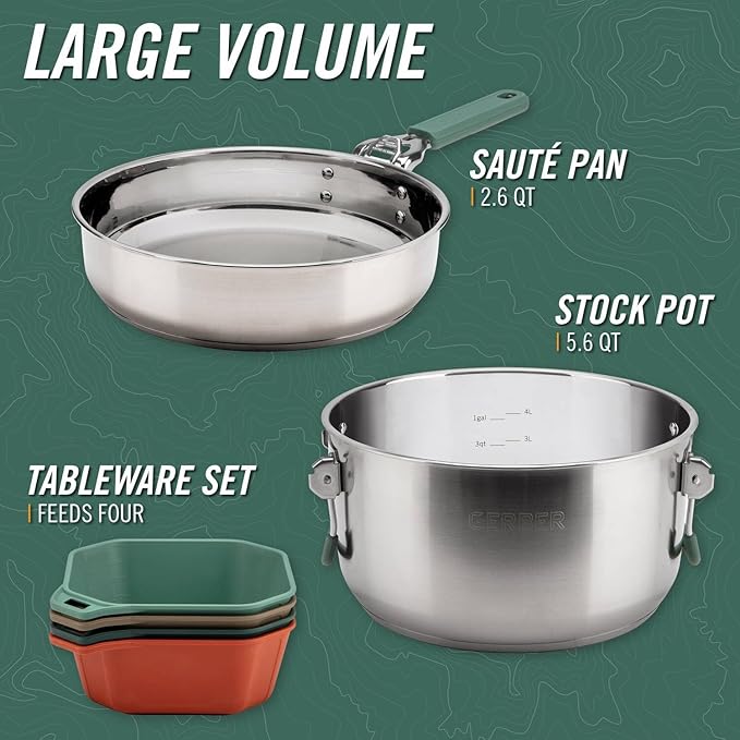 Gerber Gear ComplEAT Cook Set - Dishwasher-Safe Camping Cookware for Outdoor Cooking - Includes