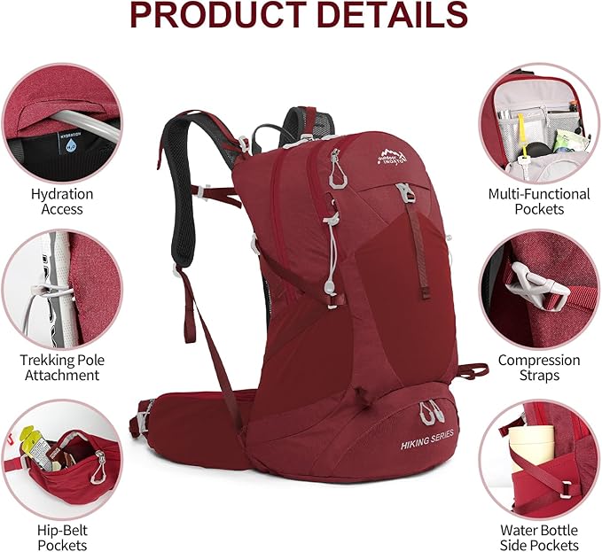 Hiking Backpack, Waterproof Hiking Daypack with 3L Water Bladder and Rain Cover, Lightweight Travel