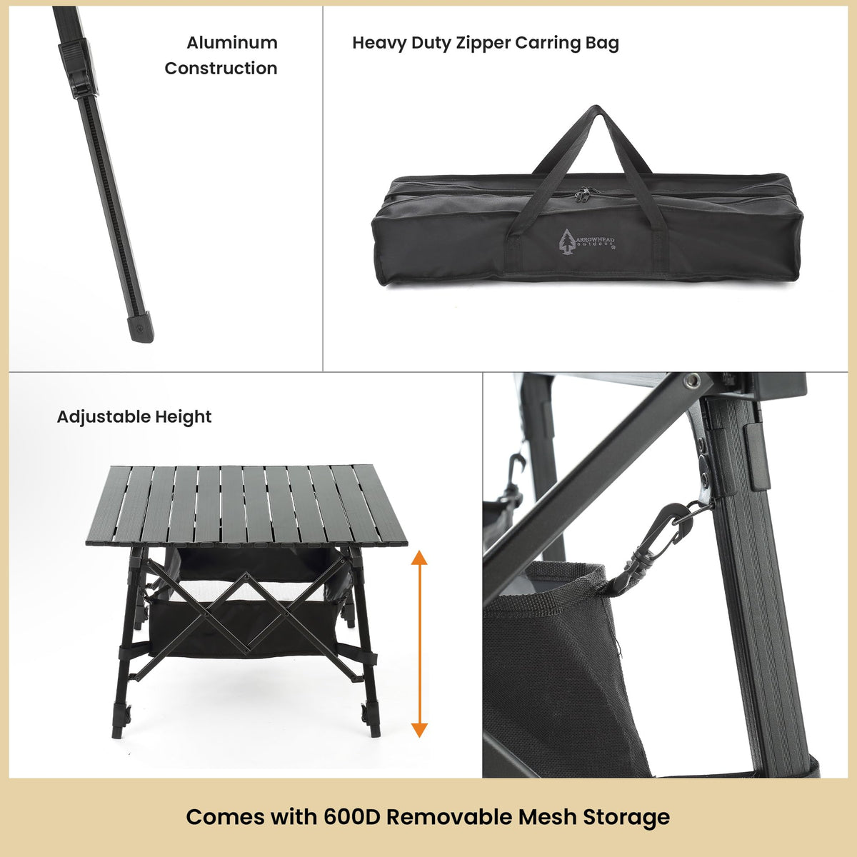 ARROWHEAD OUTDOOR 39 in Aluminum Folding Camp Roll Up Table, Camping