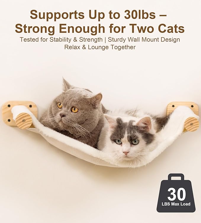 Cat Wall Hammock Shelves, Dual-Sided Cat Bed with Canvas & Plush Fabric, Wall Mounted Shelf for