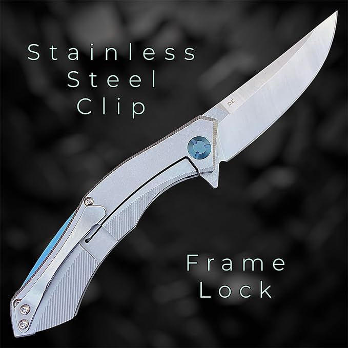 TACTICAL GEARZ Pocket Knife for EDC, Stonewashed Stainless Steel Handle, D2 Steel Blade, Includes