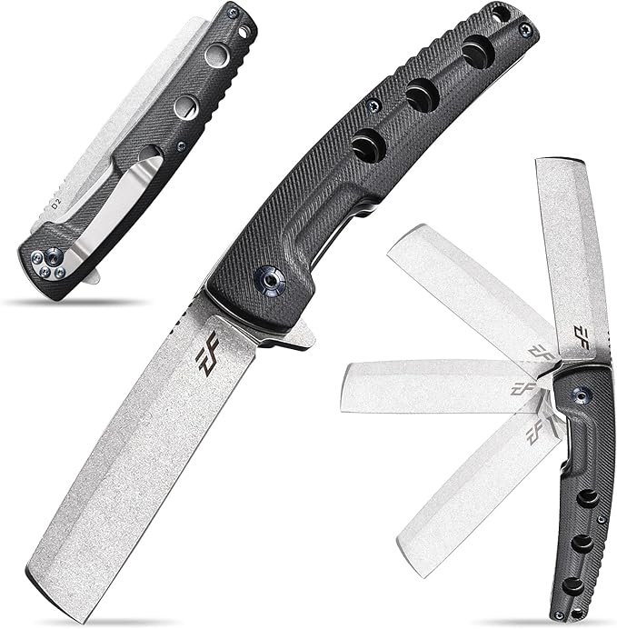 Eafengrow EF941 EDC Pocket Folding Knife D2 Steel Blade G10 Handle Pocket Clip with safety liner