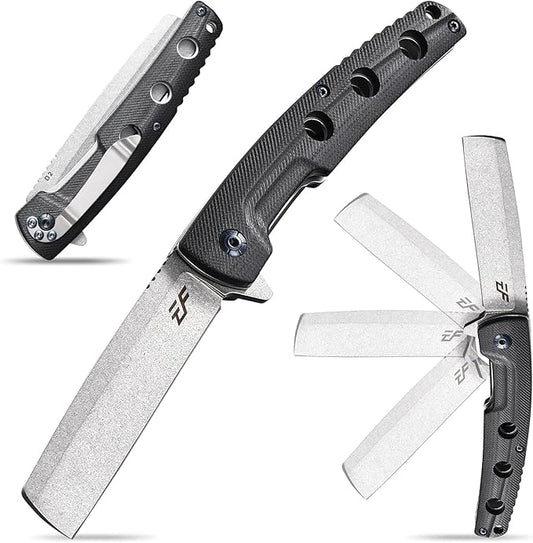 Eafengrow EF941 EDC Pocket Folding Knife D2 Steel Blade G10 Handle Pocket Clip with safety liner