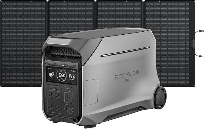 EF ECOFLOW Power Station 4096Wh DELTA Pro 3 with 400W Portable Solar Panel, 120/240V 4000W AC