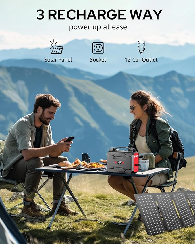 Solar Powered Generator 200W Peak/100W Rated, Portable Solar Generator Power Station with Solar