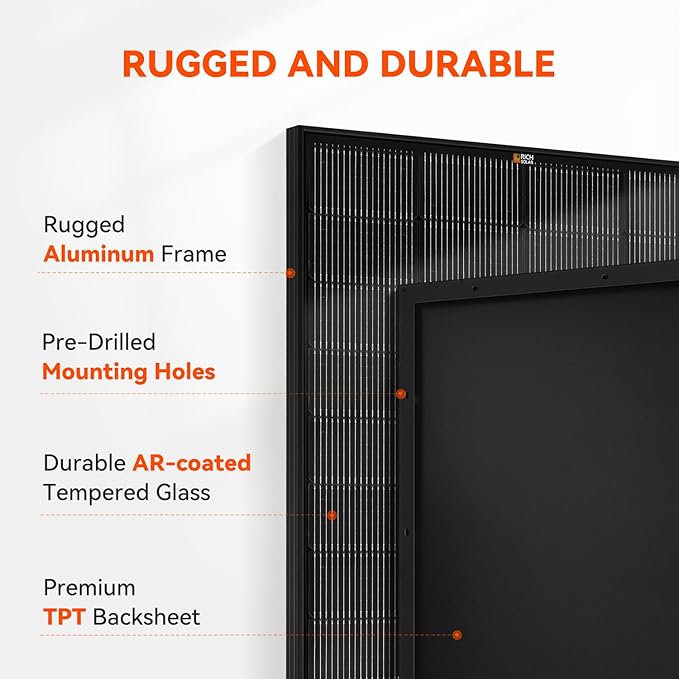 RICH SOLAR 250 Watt 12 Volt 18BB Monocrystalline Solar Panel N-Type Cells High Efficiency Solar