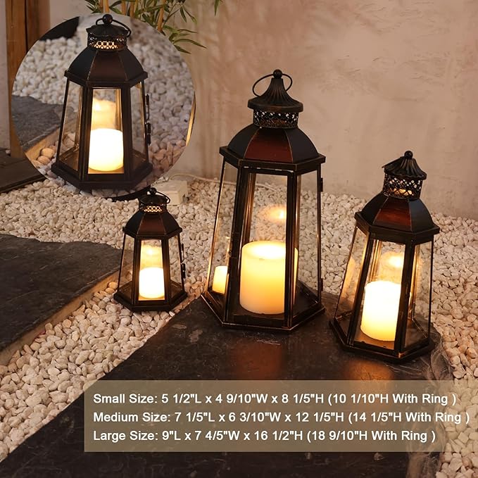 DECORKEY 19’’&16’’&8’’ Lanterns Decorative Outdoor & Indoor, Large Lantern for Front Porch, Metal