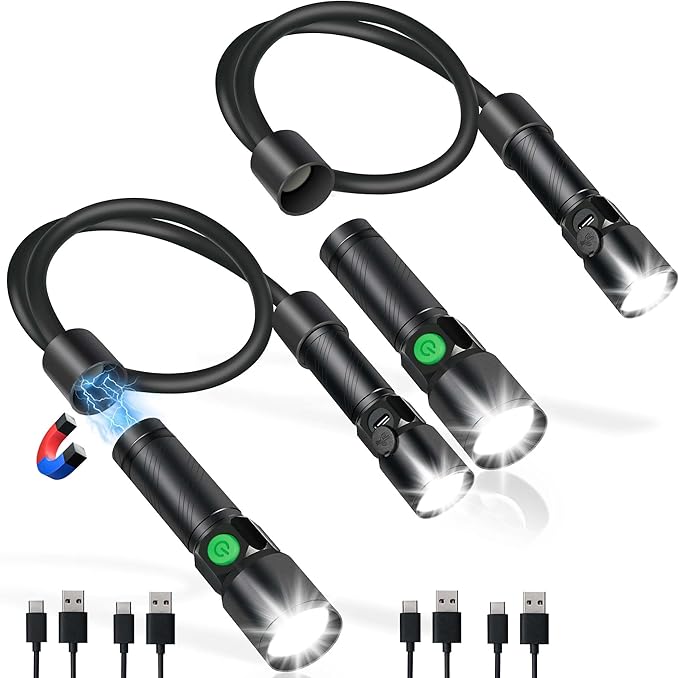 LED Neck Light, 2Pack 1800Lumens Rechargeable Neck Flashlight with Magnetic Base, Detachable Neck