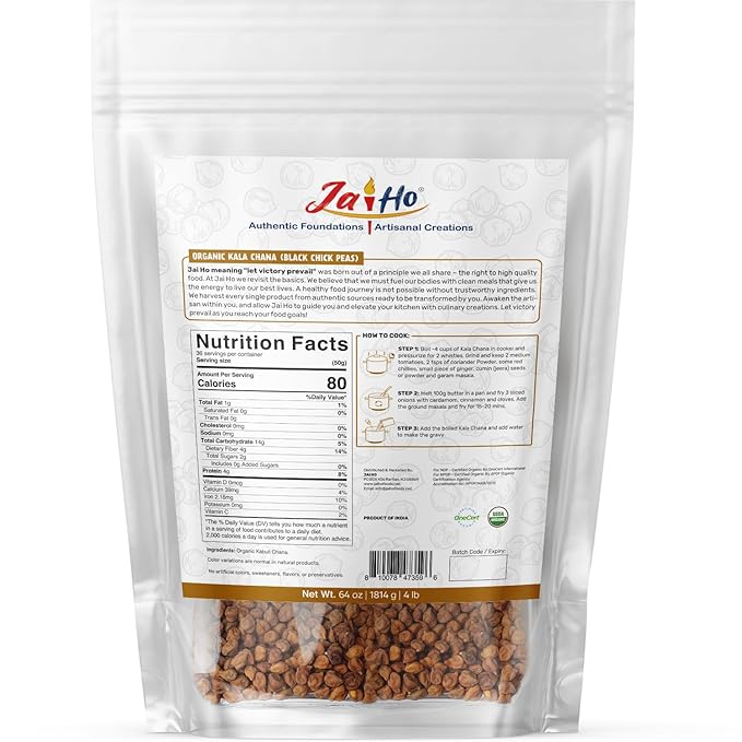 Jai Ho Certified Organic Kabuli Chana Garbanzo Beans 4 lb | Chickpeas Lentils | Indian Kabuli Chole