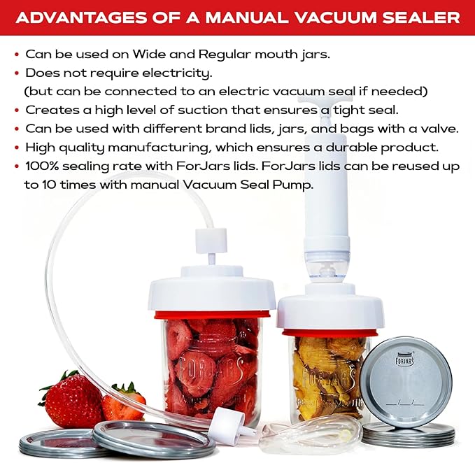 FORJARS Jar Vacuum Sealer Accessory Set for Mason Jars - Compatible with Regular and Wide Mouths
