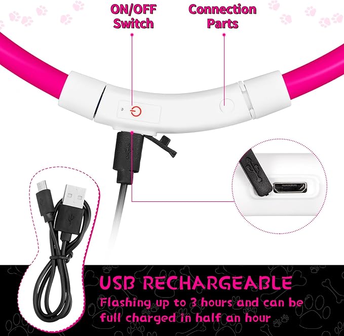 Weewooday 3 Pcs Dog Collar LED USB Rechargeable Lights Dog Necklace Collars Doggy Lights for Night