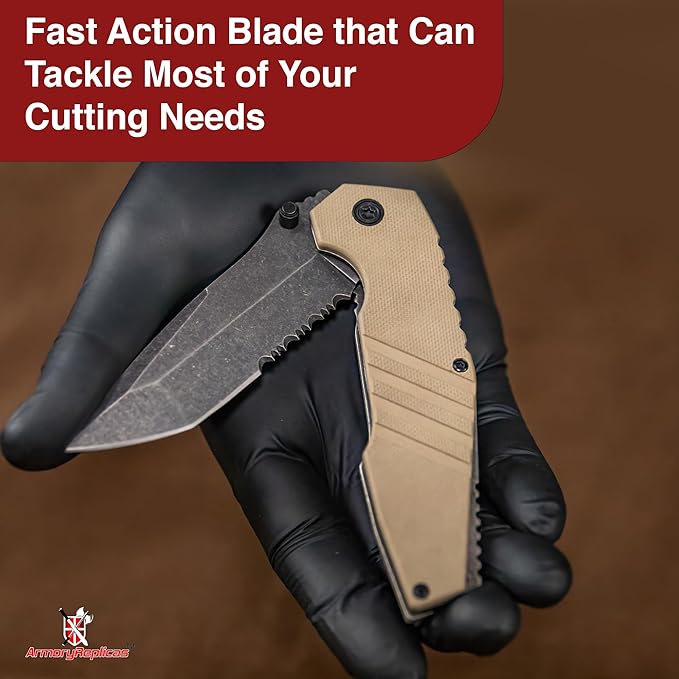 Armory Replicas??Spring Assisted Tanto Folding Knife ??3CR13 Steel Blade with Serration, G10