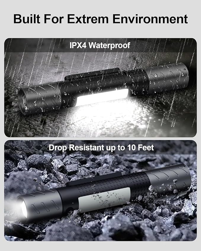 Rechargeable Flashlight, Includes Screwdriver, Window Breaker, 4 Main Lighting Modes, 3 Side