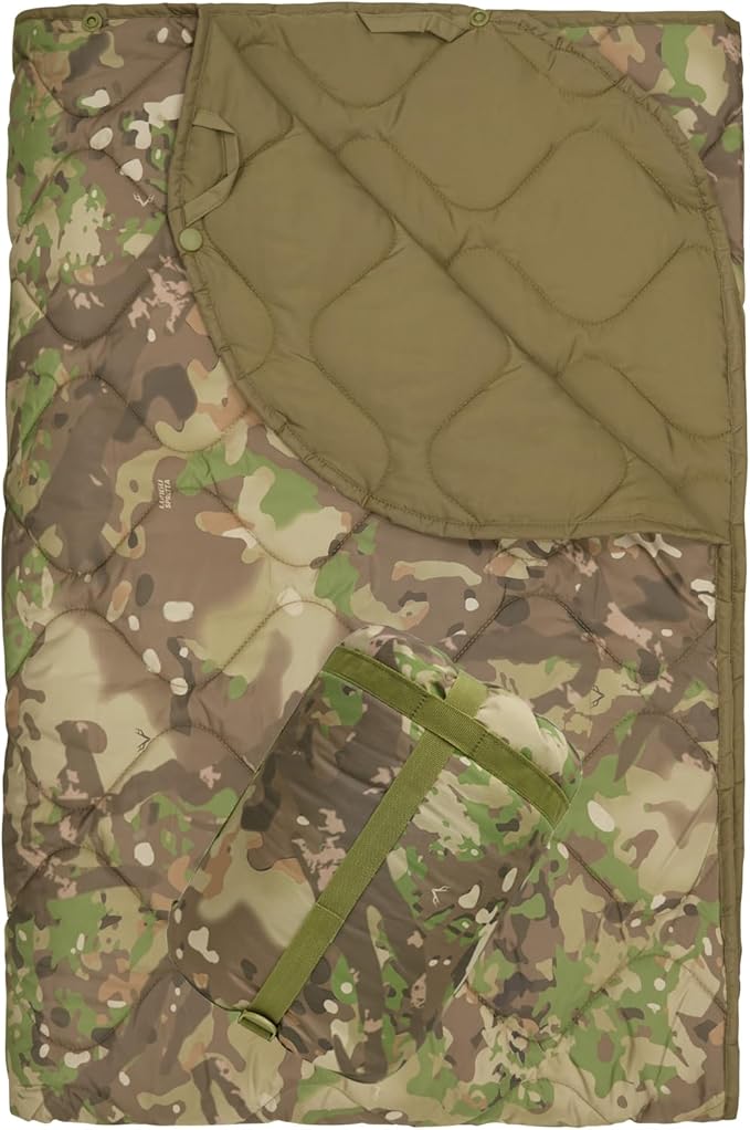 Poncho Liner Military Insulation Blanket Camo with Compression Carry Bag for Outdoors Hiking Jungle