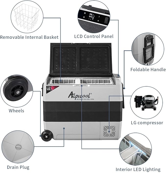 Alpicool LGT60 Dual Temperature Control 12 Volt Refrigerator 63 Quart Portable Car Fridge Freezer