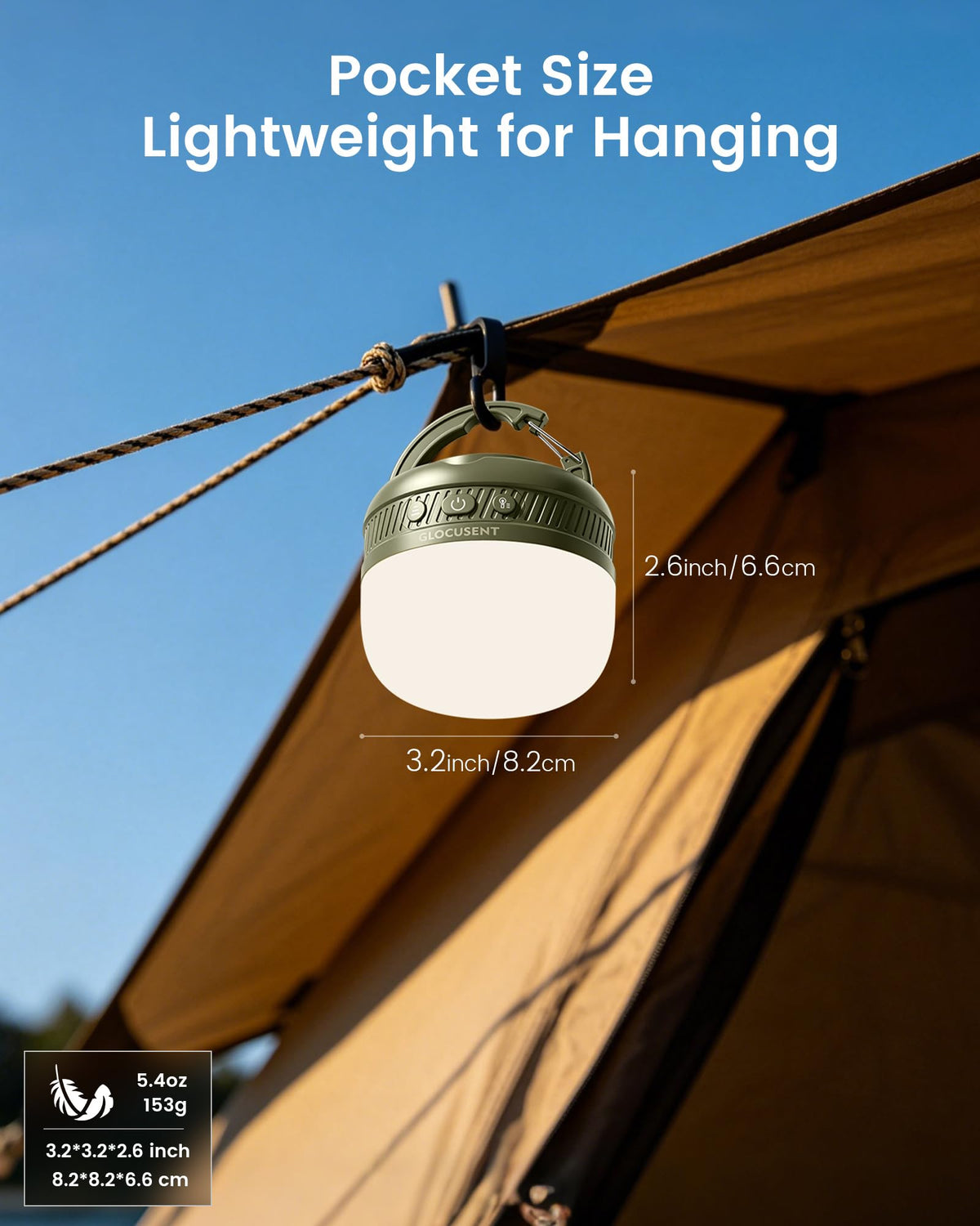 Glocusent Camping Lantern - 5000mAh, Rechargeable, Solar - product view 5