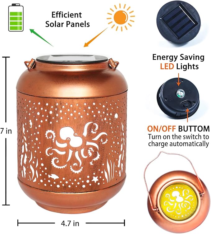 Octopus Solar Lanterns Outdoor Waterproof,Hanging Solar Lights Octopus Gifts for Women Men Metal