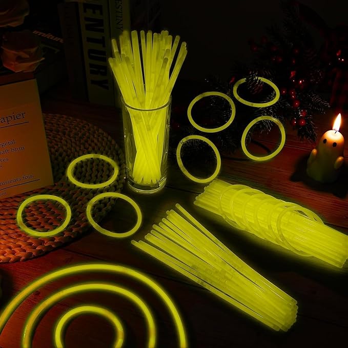 40 Pack 8??Yellow Glow Sticks Bracelet Necklaces Bulk with 40 Connectors Neon Glow In The Dark