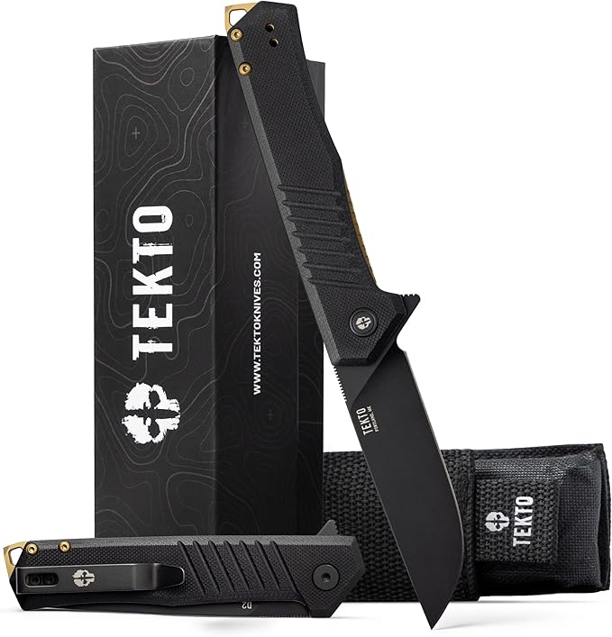 F1 Alpha Folding Pocket Knife - Modified Straight Back Blade, Titanium Coated D2 Steel, Ideal for