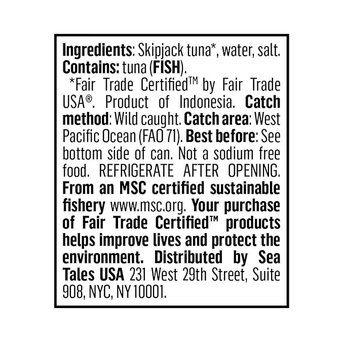 Sea Tales Solid Light Skipjack Canned Tuna in Water - 100% Pole & Line Wild Sustainably Caught