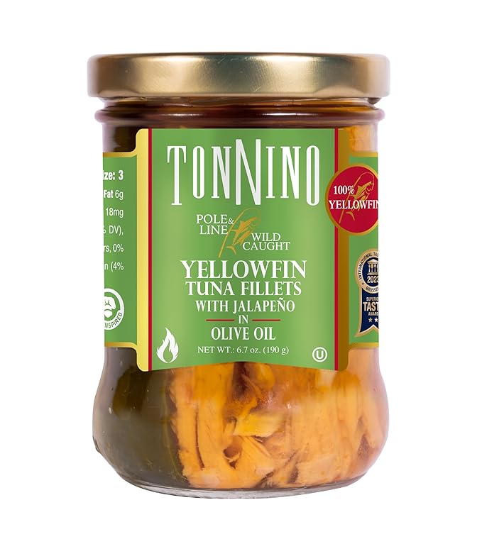 Tonnino Tuna Fish Yellowfin Pole&Line - Jalapeno in Olive Oil ??Pack of 6 ??Alternative to Salmon