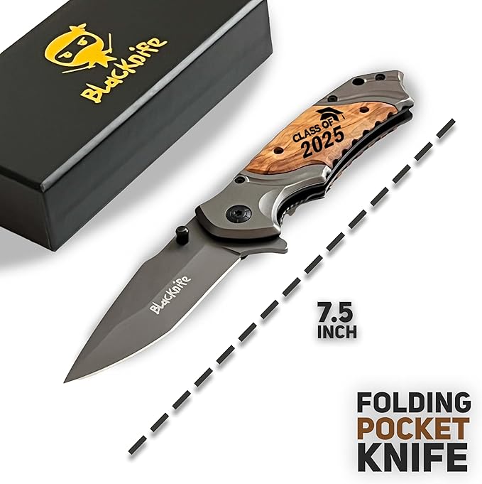 BlacKnife Pocket Knife For Men, Folding Pocket Knife with Wooden Handle and Clip – Stainless Steel