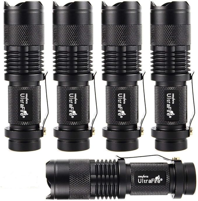 ULTRAFIRE 5 Pack SK68 Tactical and Small Flashlights,7w 3-Mode Pocket Torch Adjustable Focus Zoom
