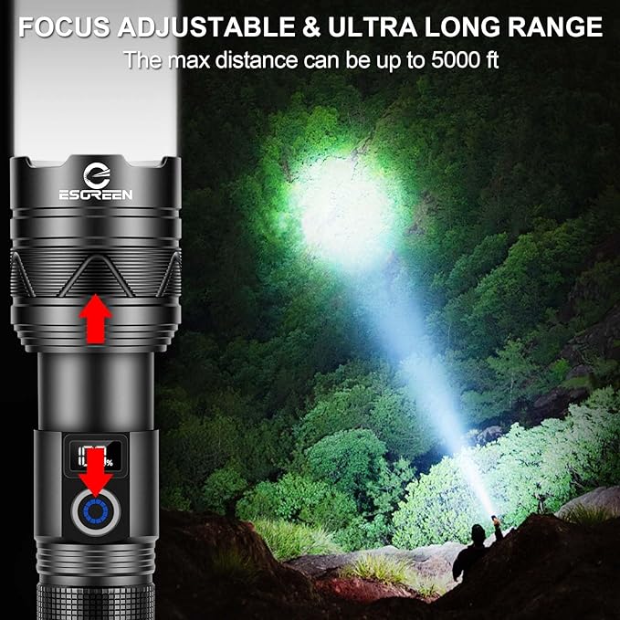 Rechargeable Flashlights 2000 High Lumens, Long Range 5000ft, Super Bright LED Flashlight USB C
