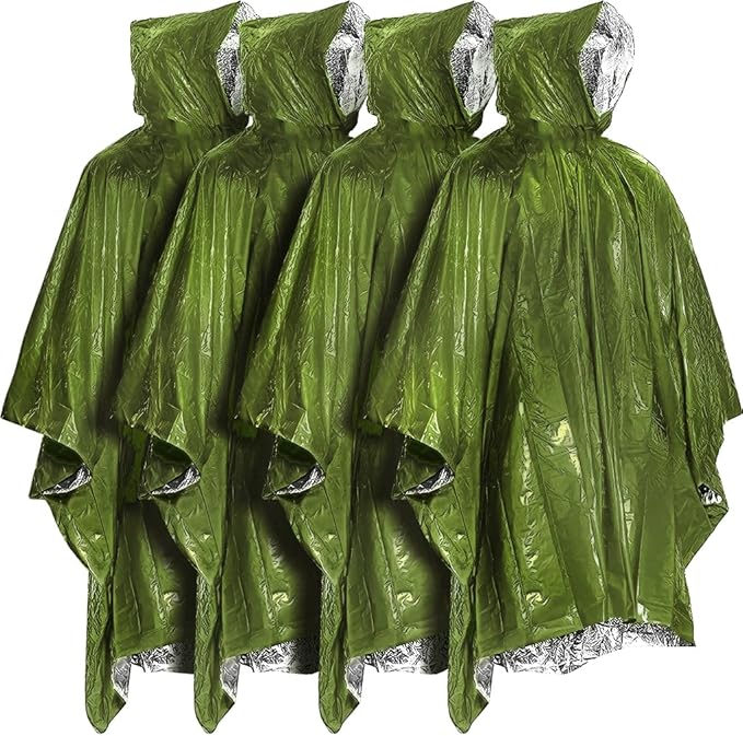 Everlit Survival Rain Poncho Emergency Mylar Space Blanket Camping Gear-Retain 90% of Body Heat