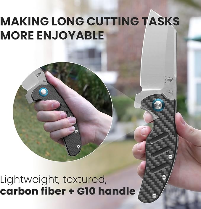 Kizer C01c (XL) Sheepdog Pocket Knife, 154CM Sheepsfoot Blade Folding Knife with Gray Carbon Fiber