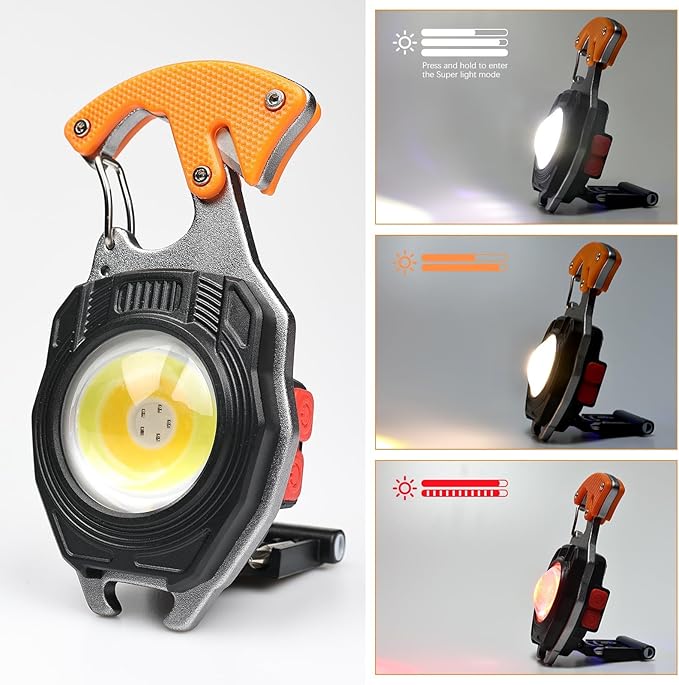 MAKDAK 2PC Keychain Flashlight Rechargeable Cob Keychain Work Light 7 Modes 1600Lumen High Lumen