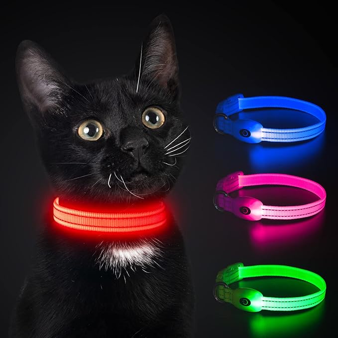 YFbrite Light up Dog Collars for Night Walking, Rechargeable LED Cat Collar, Comfortable Adjustable