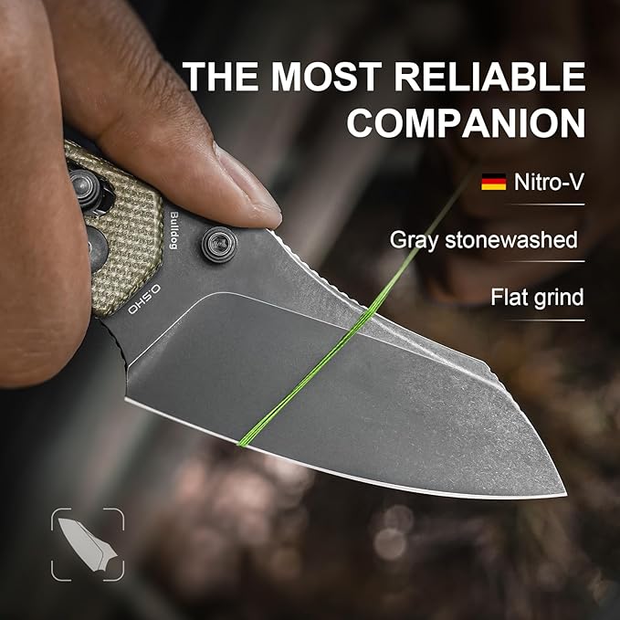 Kizer Bulldog Pocket Knife, 3 In Nitro V Blade Folding Knife Micarta Handle Camping Hunting Knife