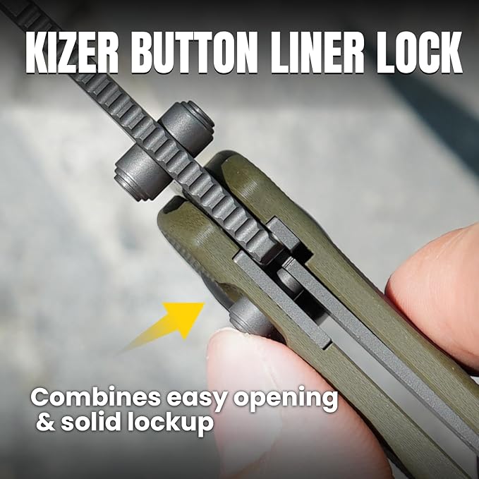 Kizer Mini Grouper Folding Pocket Knife, 3.16??D2 Blade G10 Handle Camping Folding Knife, Button