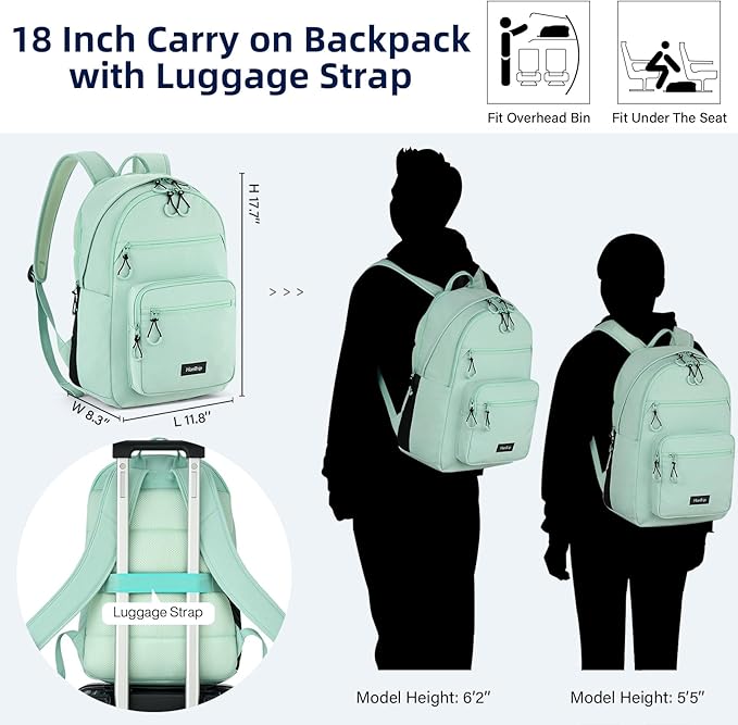 Carry On Travel Backpack For Women, 18 Inch Water Resistant Large Backpack Lightweight Bookbag For