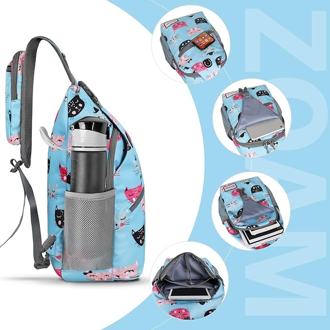 ZOMAKE Sling Bag,Small Crossbody Sling Backpack,Water Resistant Shoulder Daypack for Travel,Anti