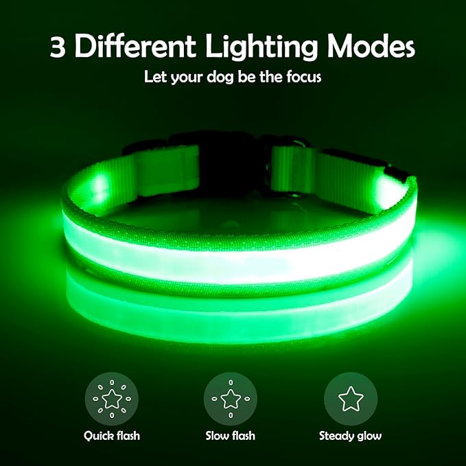 Vizpet LED Dog Collar, Light Up Dog Collar Adjustable USB Rechargeable Super Bright Safety Light