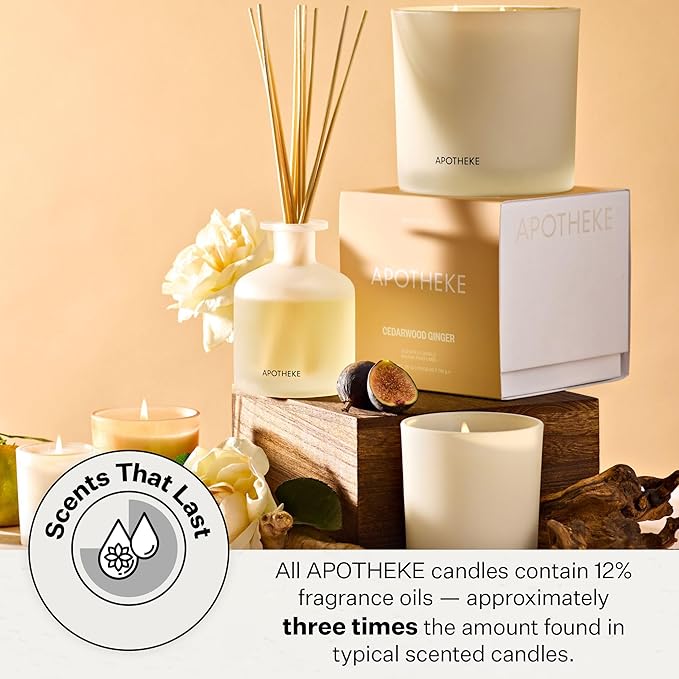 Apotheke 3-Wick Scented Candles for Home, Cedarwood Ginger - 26 oz Soy Wax Jar Candle Gift for