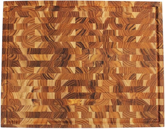 EcoDecors FSC Certified Solid Teak Wood Cutting Board 24x18, Large End Grain Butcher Block with