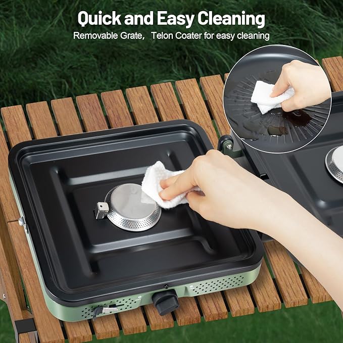 Portable Gas stove, 2 Burner Camping Stove with Griddle and Carrying Bag & Hose, 8600BTU Portable