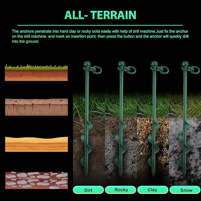 Zhengmy 8 Pcs Ground Anchors Screw in, 12 Inch Heavy Duty Tent Stakes with Trampoline Anchor Hook