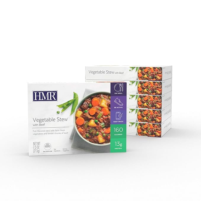 HMR Entrees Meals 6-Pack Vegetable Stew with Beef | Low Calorie Microwave Meals for Weight Loss |