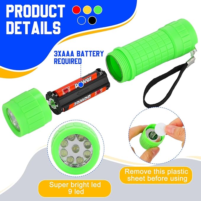 90 Pcs Mini Flashlight 9 LED Handheld Torch Bulk Kids Flashlight Plastic Handheld Flashlights with
