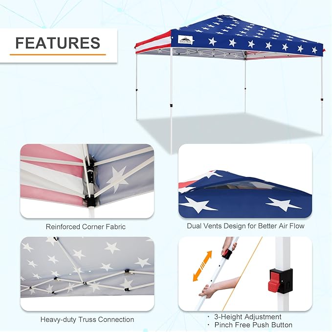 EAGLE PEAK Pop Up Canopy Tent with Wheeled Carry Bag, 8 Stakes, 4 Ropes, 4 Weight Bags, Easy Set Up
