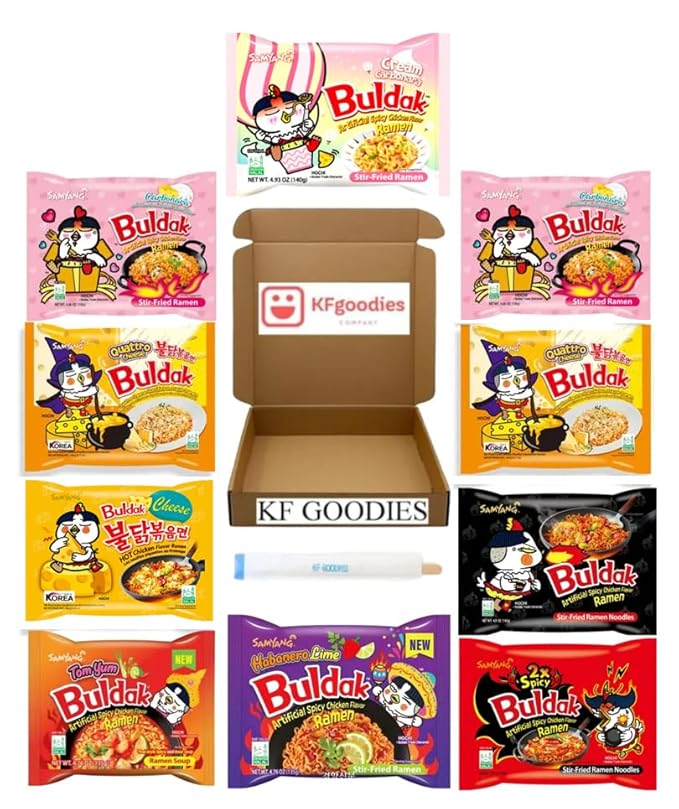 KF GOODIES Korean Ramen Variety Pack Gift Box (10 Count) ??Spicy Buldak Noodle Assortment for